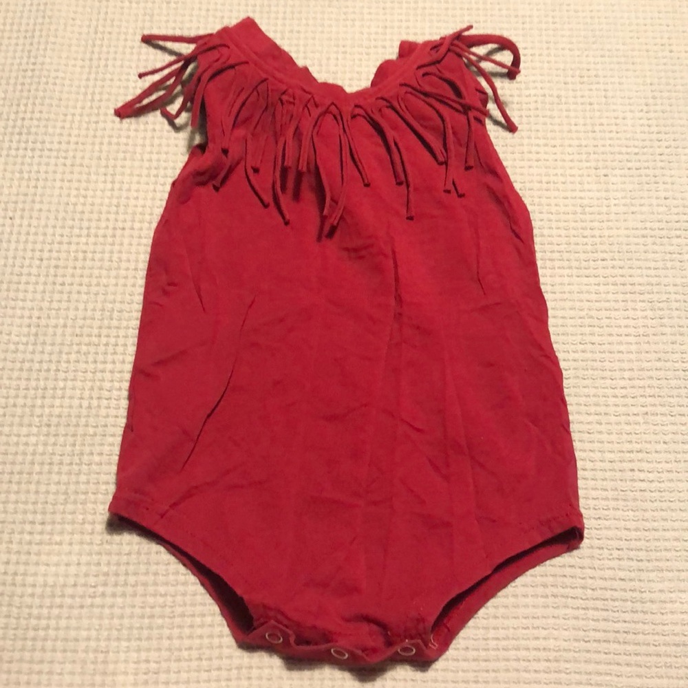 Cranberry fringe boho onesie